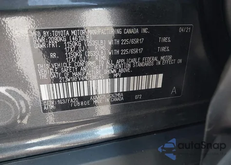 2021 Toyota Rav4 Xle z USA, uszkodzony, nr VIN 2T3W1RFV4MC138545